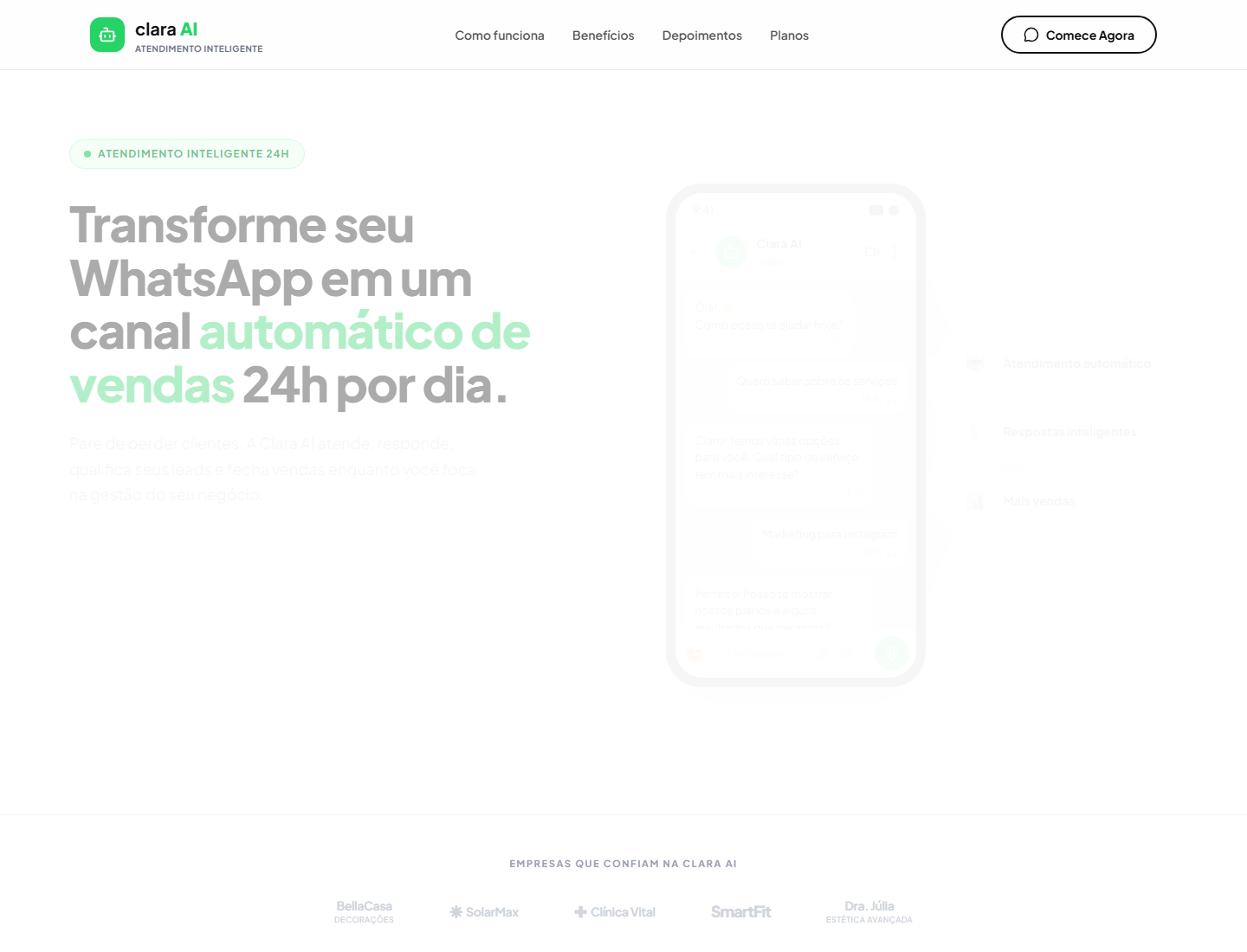 Screenshot da LP Clara AI